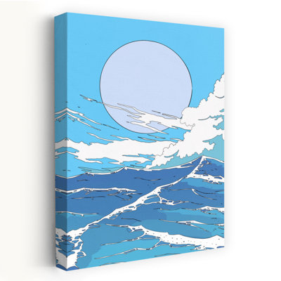 Big Moon Ocean Waves Abstract Minimalist Peaceful Nature Ocean Wall Art Print 1 Piece Wrapped Canvas Wall Art