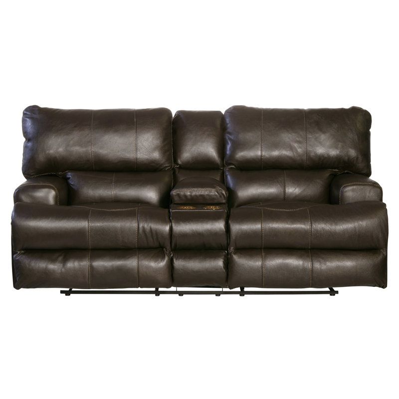 Anjuman 89" Leather Match Pillow Top Arm Reclining Loveseat, Steel Leather Match, Yes, Power