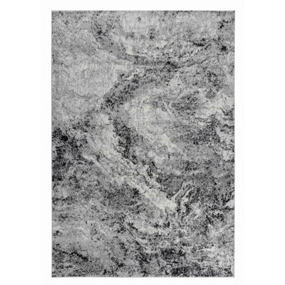 Rug Branch Micah 7' x 10' (6'7" x 9'6") Grey/Black Abstract Marble Indoor Area Rug, Contemporary, Low Pile, Stain-Resistant Carpet - Living Room, Bedroom, Dining Room, and Kitchen