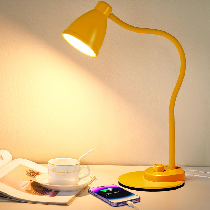 Desk Lamp with USB Charging Port, 3 Color Modes Fully Dimmable Reading Lamp, Pink, Pink