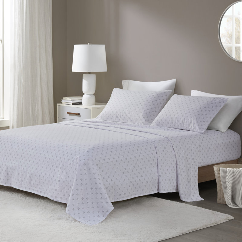 Ensemble de draps surdimensionnés en flanelle 100% coton 4 pièces, Ensemble de draps pour lit double avec 2 taies d'o