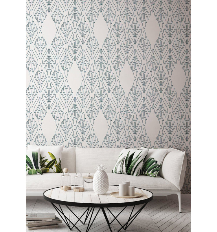 Deco Palm 10' L x 24" W Peel and Stick Wallpaper Roll, Sapphire, PVC, Self-adhesive