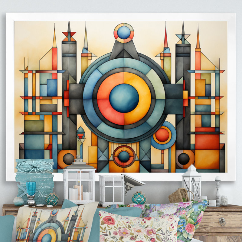 " African Ndebele Patterns ", 30" H x 40" W x 1.5" D, White Single Picture Framed