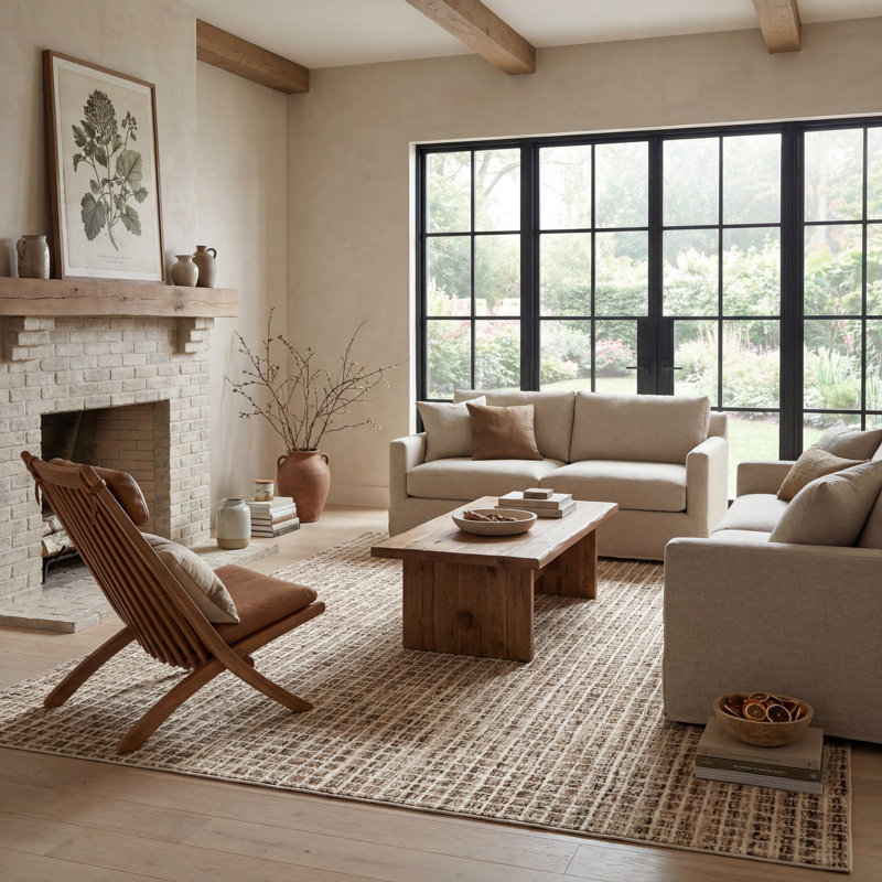 Winfield Katasha Checked Wool Brown Area Rug, Rectangle 4' x 6'