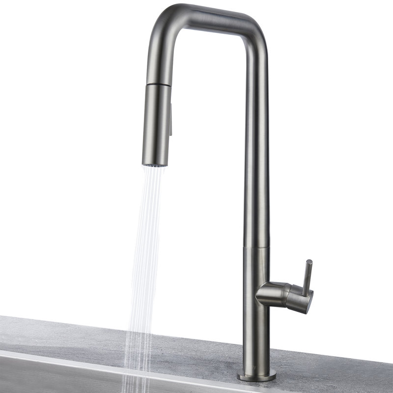Pull Down Single Handle Kitchen Faucet, Brushed Nickel