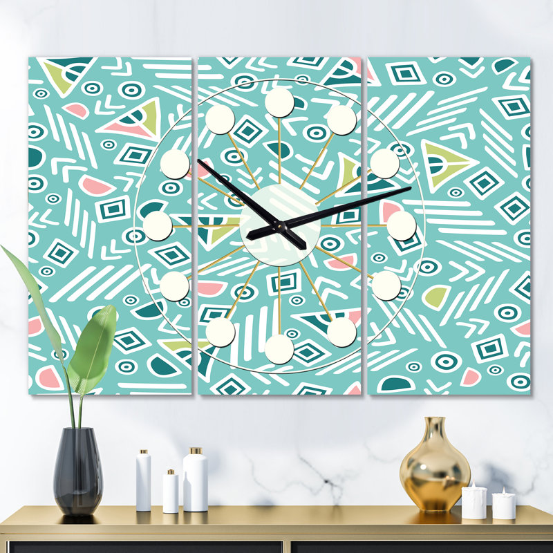 Horloge murale rétro surdimensionnée tribal Mid-Century