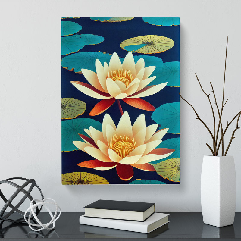 Two Water Lily Flowers - Wrapped Canvas, 50cm H x 35cm W x 3cm D