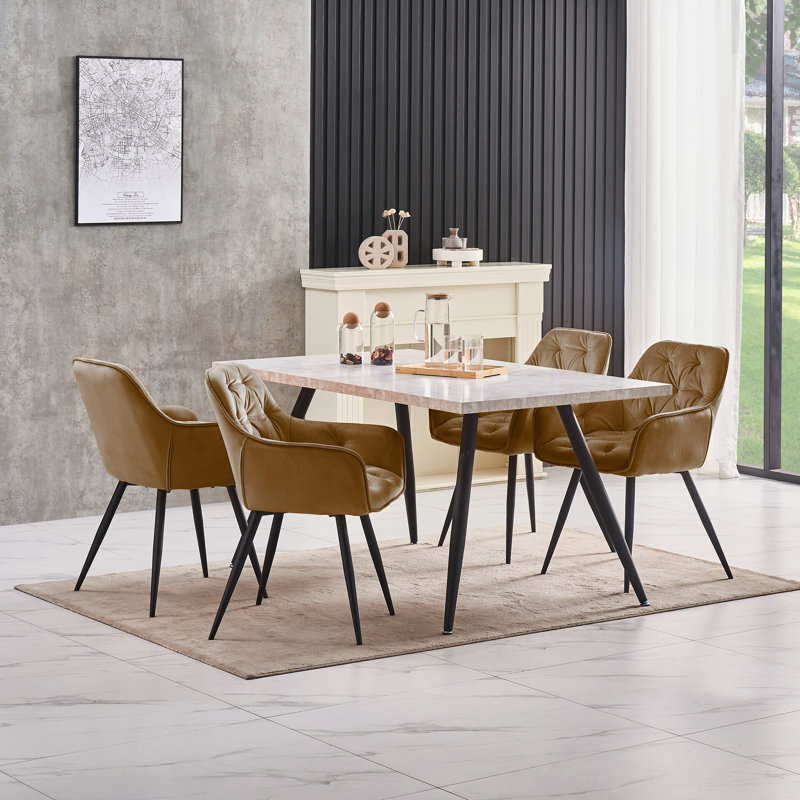Runkle Upholstered Velvet Dining Chair with Arm, Brown