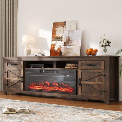 Meuble télé 80 po avec foyer électrique 36 po, meuble télé en bois pour téléviseur de 90 po ou moins, console de télévision avec tiroirs et armoires