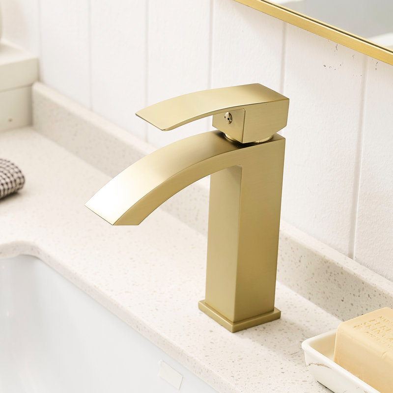 Brushed Gold Bathroom Tap With Side - Modern Basin Faucet Contemporary Valve , Geometric Design