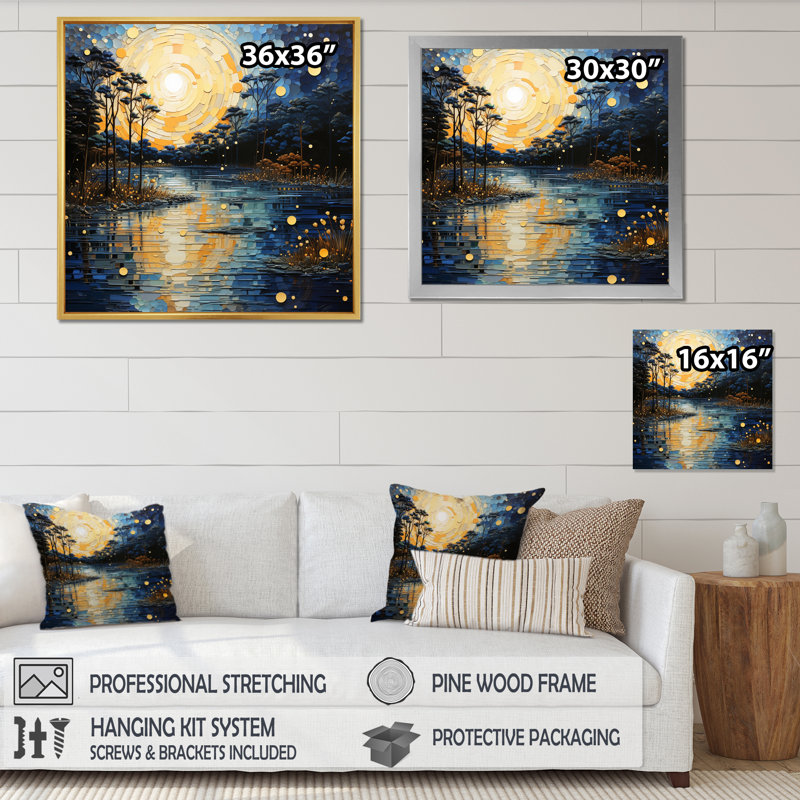 «Blue River Reflections of Serenity III», reproduction sur toile, Encadrement doré, H 36 po x l 36 po x P 1,5 po