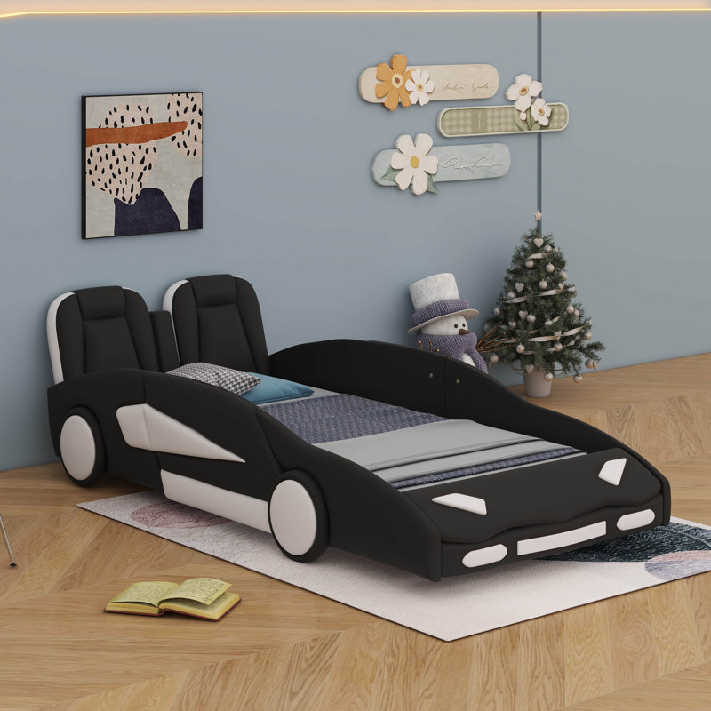 Lit plateforme simple en forme de voiture avec roulettes, Noir