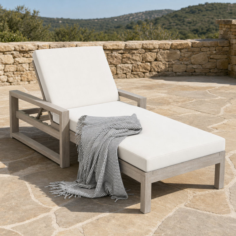 Chaise longue inclinable d'extérieur réglable à 5 positions avec coussin en mousse moelleuse, siège de patio résistant aux intempéries