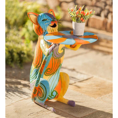 Jaxten Colorful Cat Outdoor Metal Patio Table by Trinx