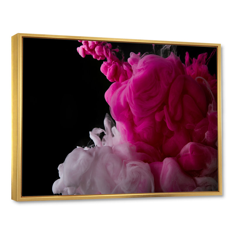 Peinture abstraite éclaboussure rose - œuvre d'art moderne sur toile, H 12 po x l 20 po x P 1 po, Cadre flottant doré