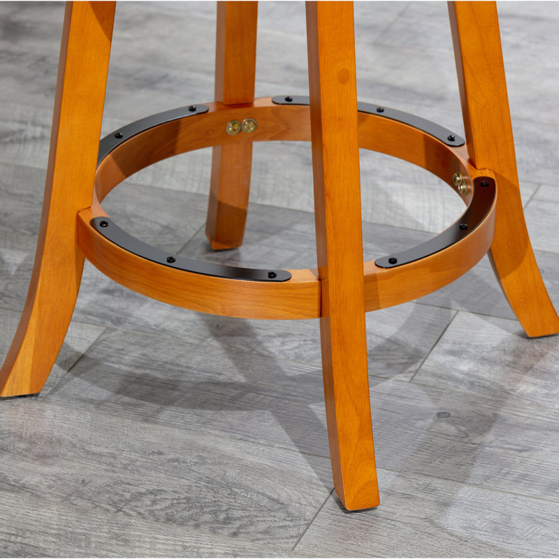 Tabouret de bar 30 po à finition naturelle avec siège pivotant Allure en tissu beige et coussin naturel embelli, Naturel