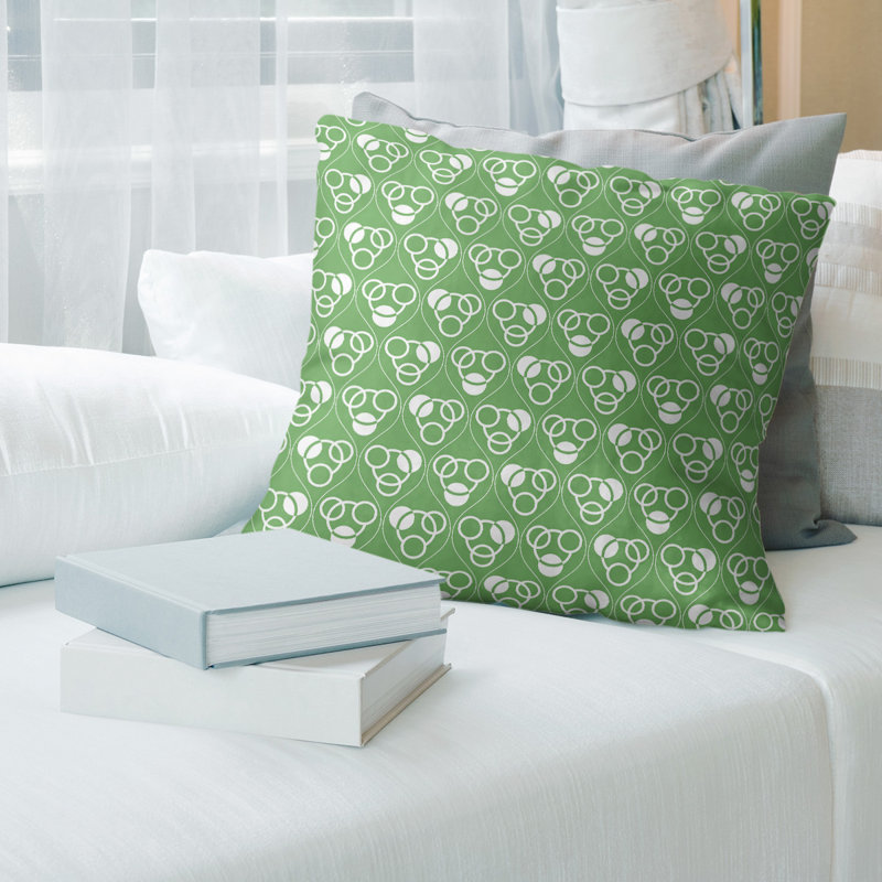 Coussin décoratif classiques des cercles et des vagues, H 14 po x l 14 po, Bourre en polyester, Vert clair