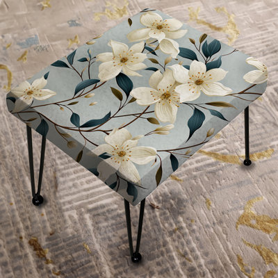 Subtle Whispers II - Floral Rectangle Ottoman