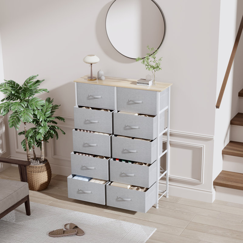 Commode en tissu à 10 tiroirs Harpersville, Gris clair