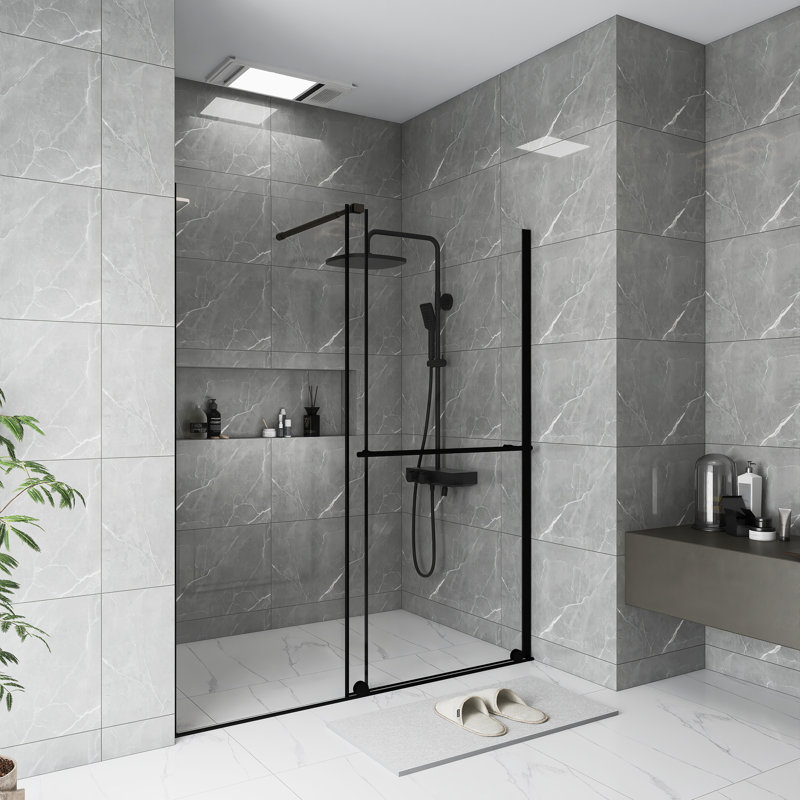 30 - 60 In.W X 72 In.H Glass Shower Door | Shower Sliding Door | Walk-In Shower Screen | Dual-Purpose | Reversible Installation | 1/4 Inch Thick Glass Panel | Equipped With Stainless Steel Handle And Supporting Bar | Black
