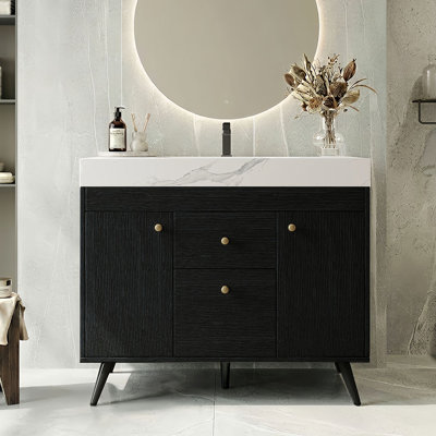 Aime 36" Modern Freestanding Bathroom Vanity With Sintered Stone Top, Ceramic Sink & Storage