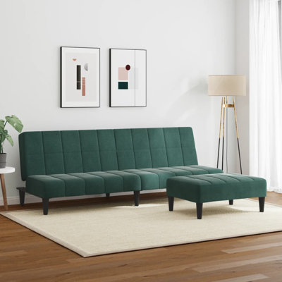  Sofa Bed Dark Green Velvet, Wood, Foam, Plastic 2-Seater Foldable