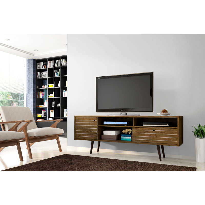 Meuble télé 71 po Liberty, conception durable et peu encombrante, décor élégant pour le salon et la chambre à coucher, Brun