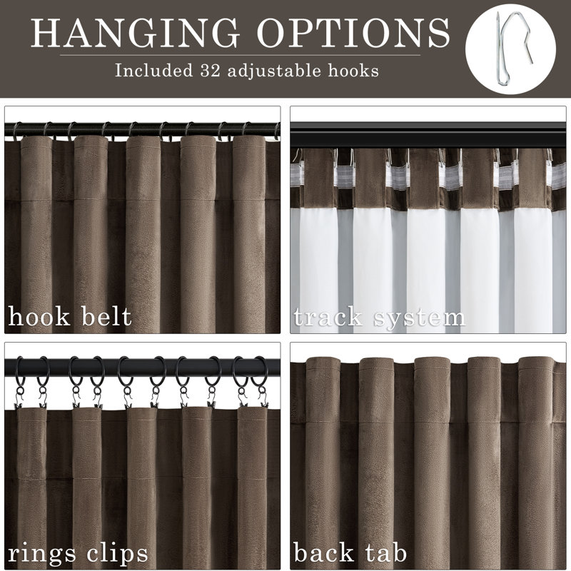 Alicea Velvet 100% Blackout Thermal Curtain Panel , 52" W x 84" L, Brown