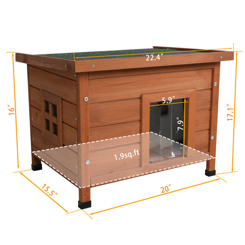 Petite maisonnette pour animaux de compagnie - Bois naturel, porte pour la vie privée, abri en bois massif imperméable, plancher surélevé, facile à nettoyer