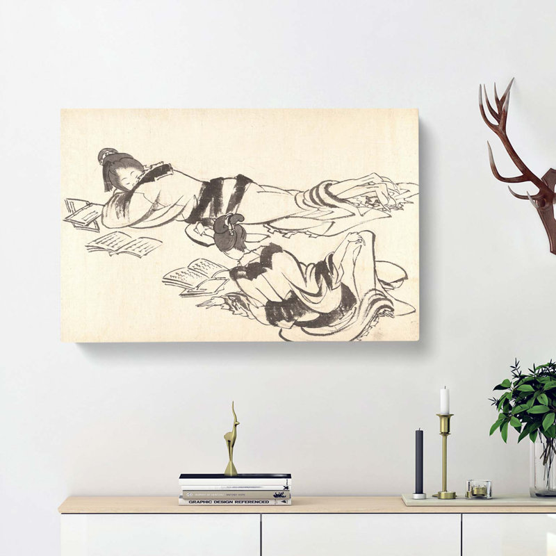 Girls Studying by Katsushika Hokusai - Wrapped Canvas, 50cm H x 76cm W x 3cm D