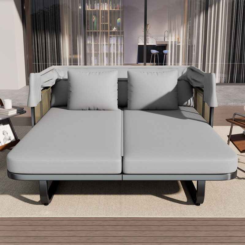 60'' Wicker Outdoor Patio Daybed, Gray