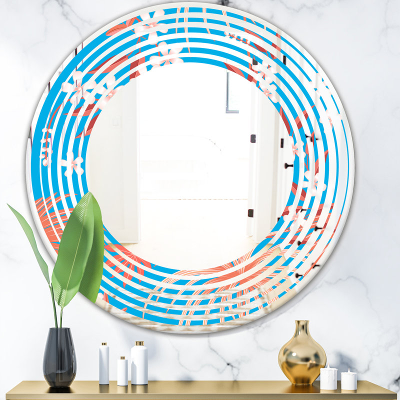 Miroir mural Coastal, H 23,6 po x l 23,6 po, Vague circulaire abstraite géométrique rétro