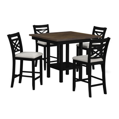 Ensemble de comptoir 5 pièces Picket House Furnishings Gill avec table et 4 sièges UPH et dossier en bois brun moyen et noir
