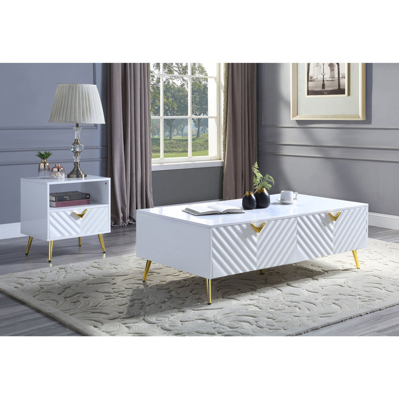 Table de bout à tablette moderne - finition blanche brillante et design pratique