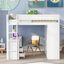 Lit mezzanine en bois avec bureau, garde-robe, tiroirs et rangement ouvert - Conception multifonctionnelle peu encombrante-2008771328-2008771335