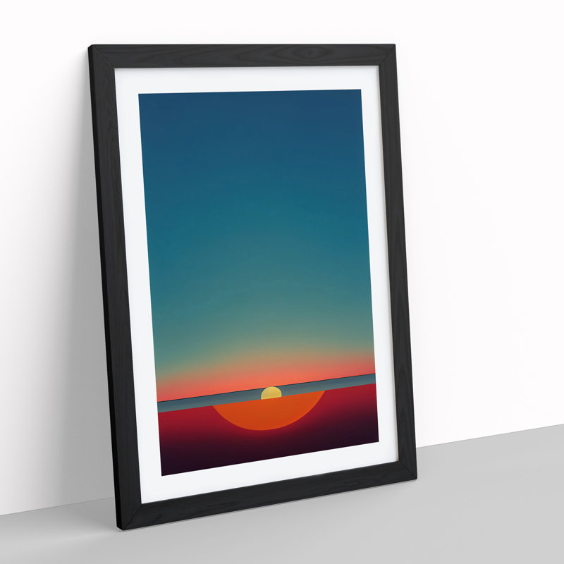 Unusual Abstract Sunset - Wall Art, Black Picture Framed, White, 64cm H x 46cm W x 2cm D
