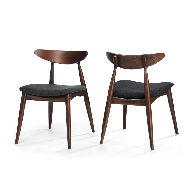 Retro, Rubberwood, 2 - Pack, Dining Chairs, Curved Ergonomic , 300 Lbs Capacity, Seats, Walnut, Charcoal, Quick Setup Mid Century Modern, Back, High Density Foam Load