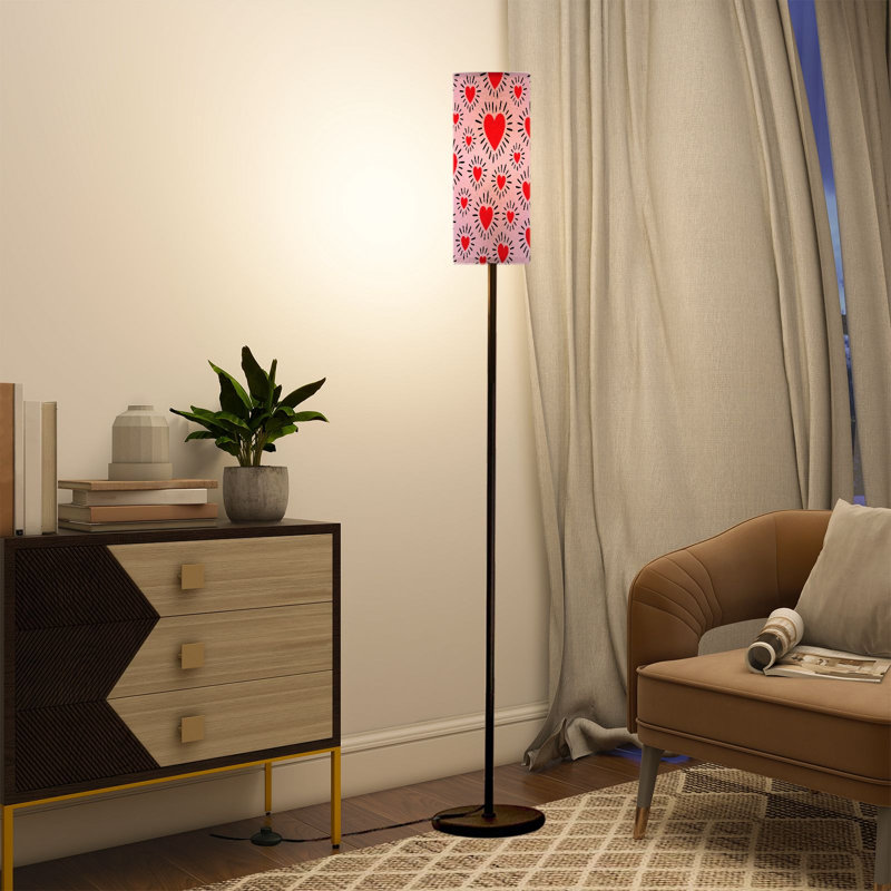 Lampe sur pied moderne avec télécommande à DEL à intensité variable, abat-jour réglable, cœurs rouges, effets rayonnants, rose, pour le salon, le bureau, la chambre à coucher