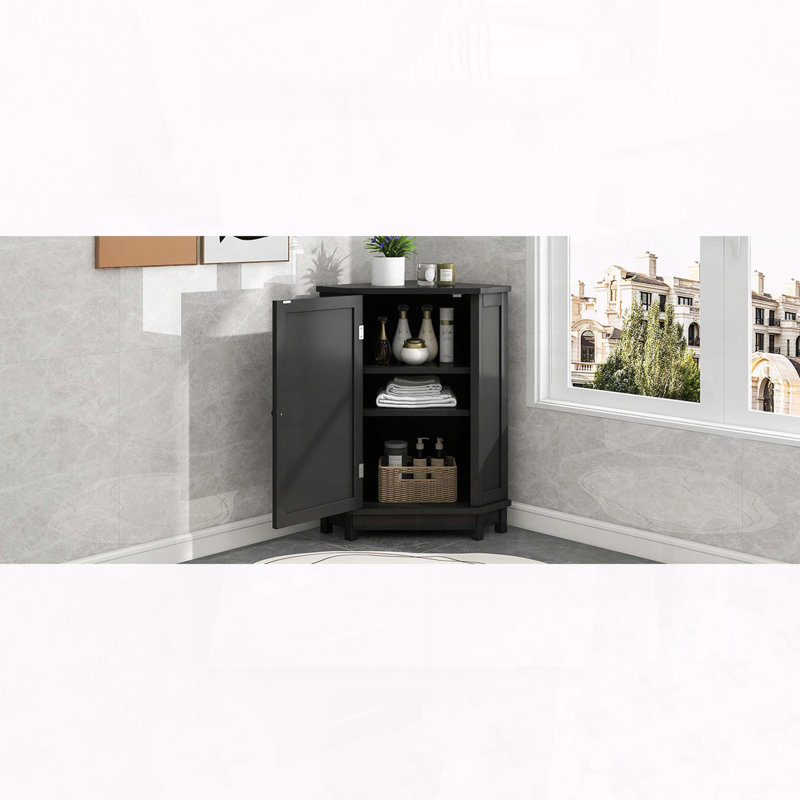 Triangle Corner Storage Cabinet with Adjustable Shelf, Black