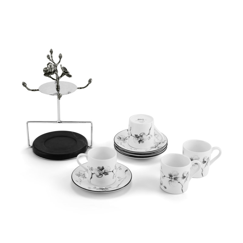Black Orchid Demitasse Set with Stand