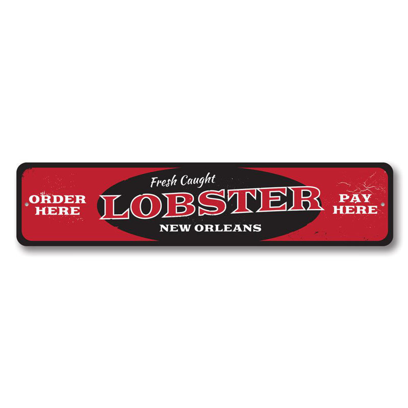 Plaque en aluminium «Fresh Caught Lobster», H 4 po x l 18 po x P 0,04 po