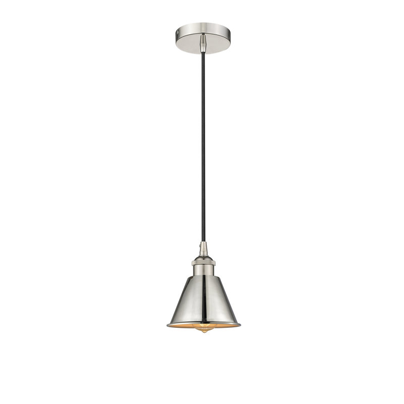 Edison Cone 1 - Light Single Pendant, Polished Nickel, Polished Nickel, 8.5" H x 6.5" W x 6.5" D