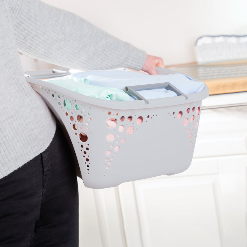 Plastic Laundry Basket with Handles, Grey