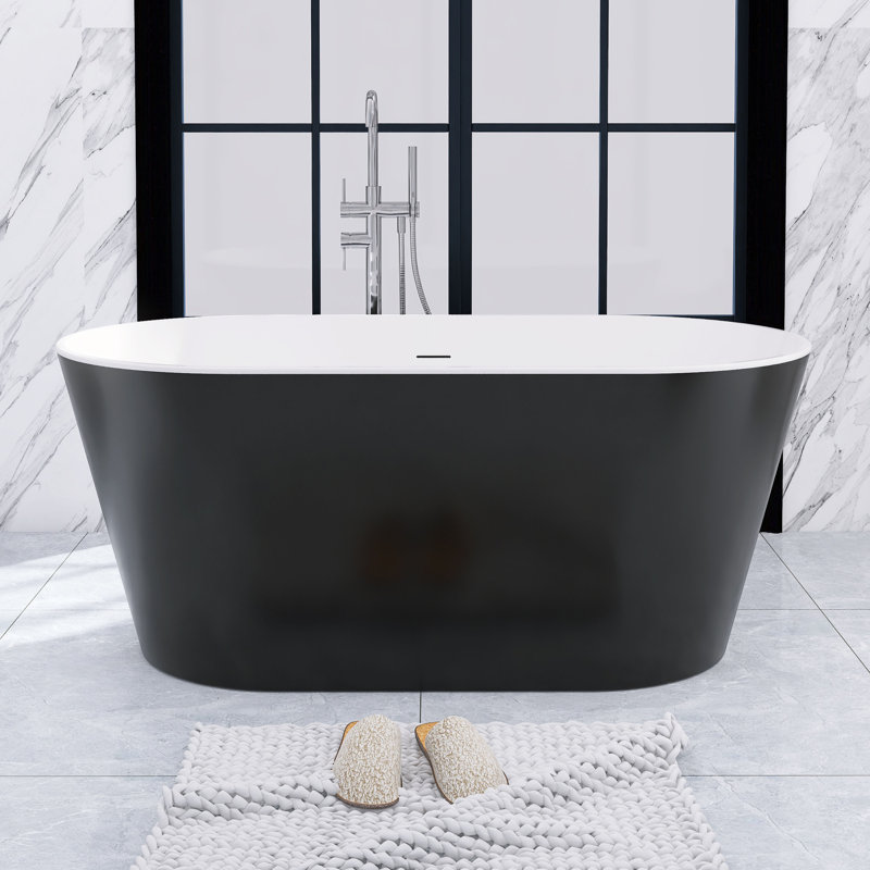 Baignoire de trempage autoportante en acrylique 55 po. X 27,5 po., Noir