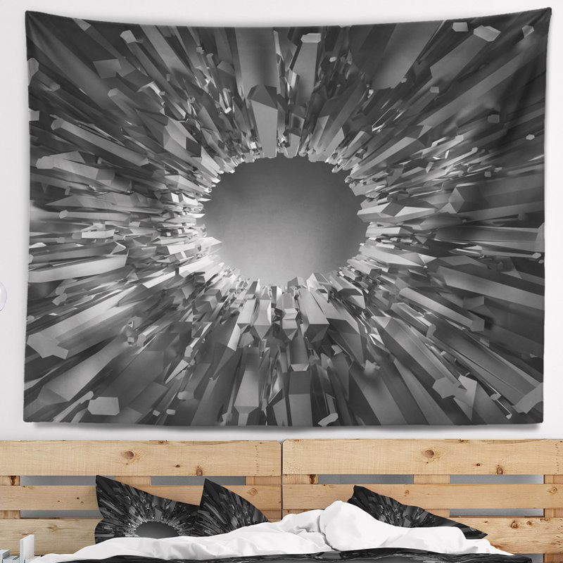 Tapisserie abstraite futuriste sur fond noir, H 32 po x l 39 po