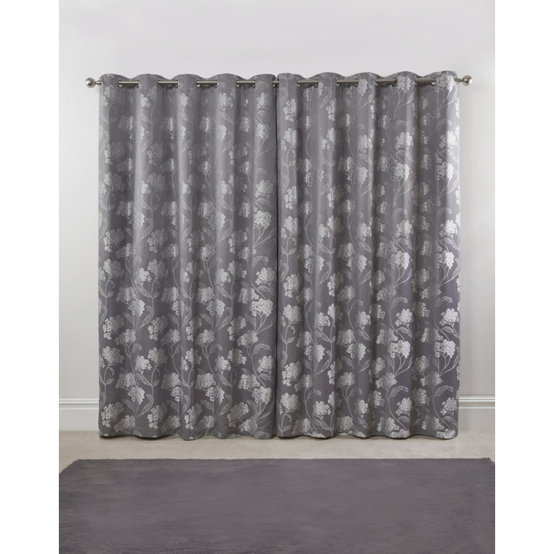 Blossom Eyelet Room Darkening Curtains, Silver, 168 W x 228 D cm
