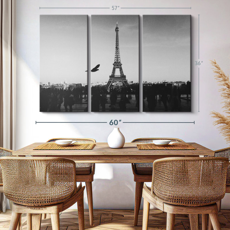 «Overcast Eiffel Tower», 3 pièces, H 36 po x l 57 po 