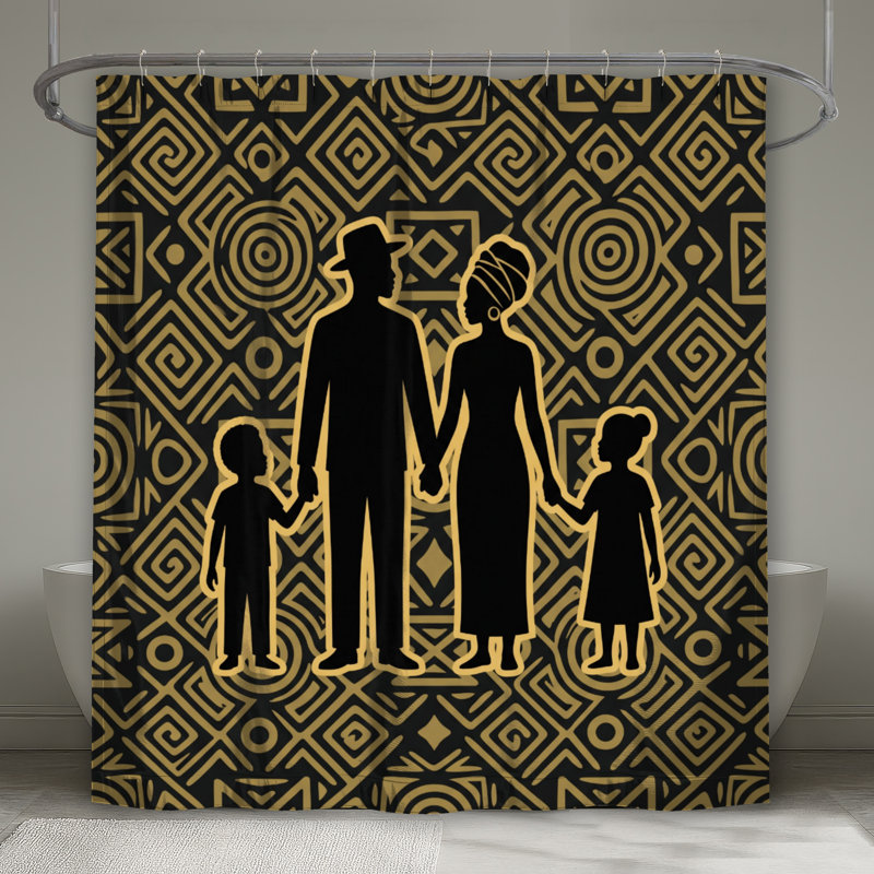 Rideaux de douche silhouette africaine, L 70 po x H 84 po, Or noir