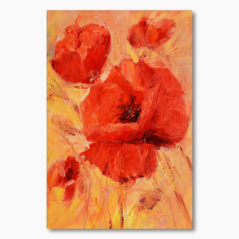 «Red Blossoming Poppies», reproduction d'art sur toile traditionnelle, H 20 po x l 12 po x P 1 po, Toile tendue