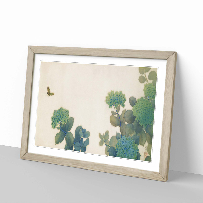 Hydrangeas by Hishida Shunso - Framed Print, 48cm H x 65cm W x 2cm D, Oak Framed